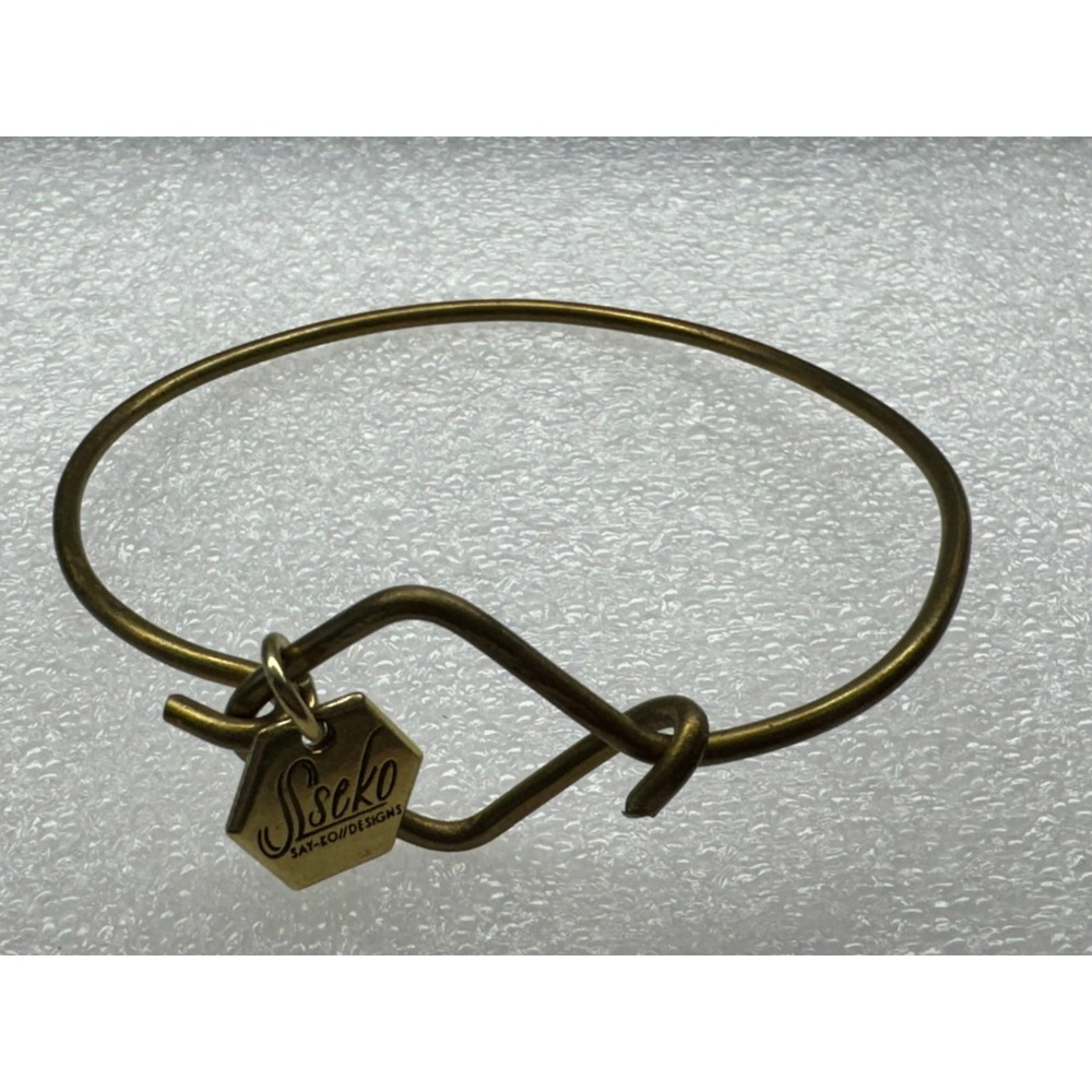 Sseko Designs Hexagon Charm Bangle Bracelet‎ Brass Tone Africa Charm